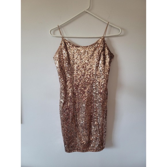 Lulu's Rosegold Sequin Bodycon Fully Lined Medium Dress - Picture 4 of 8